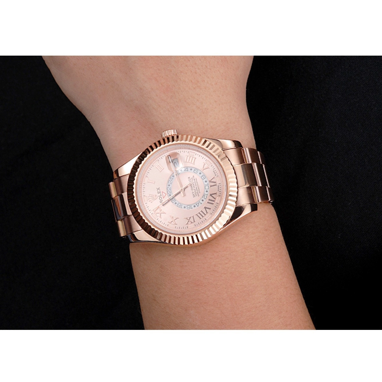 Aaa fake watches Dweller Case Rolex Gold Dial Rose Bracelet And Sky Rose Gold 0722